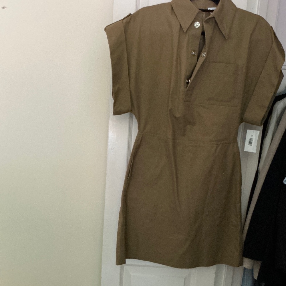 Bottega Veneta  Utilitarian Cotton Gabardine Minidress, dark sand, size 38, nwt